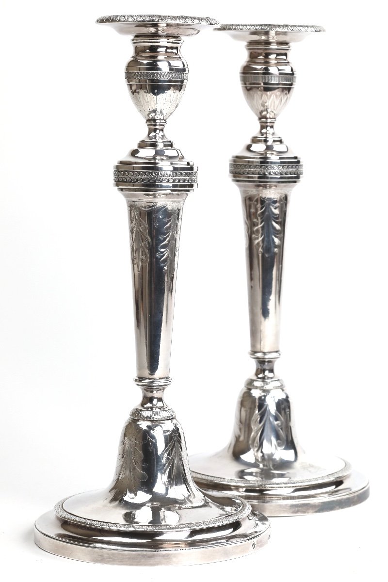 Pair Of Empire Period Silver Candlesticks, Antoine-henri Dubois, Paris -1798-1809-photo-2