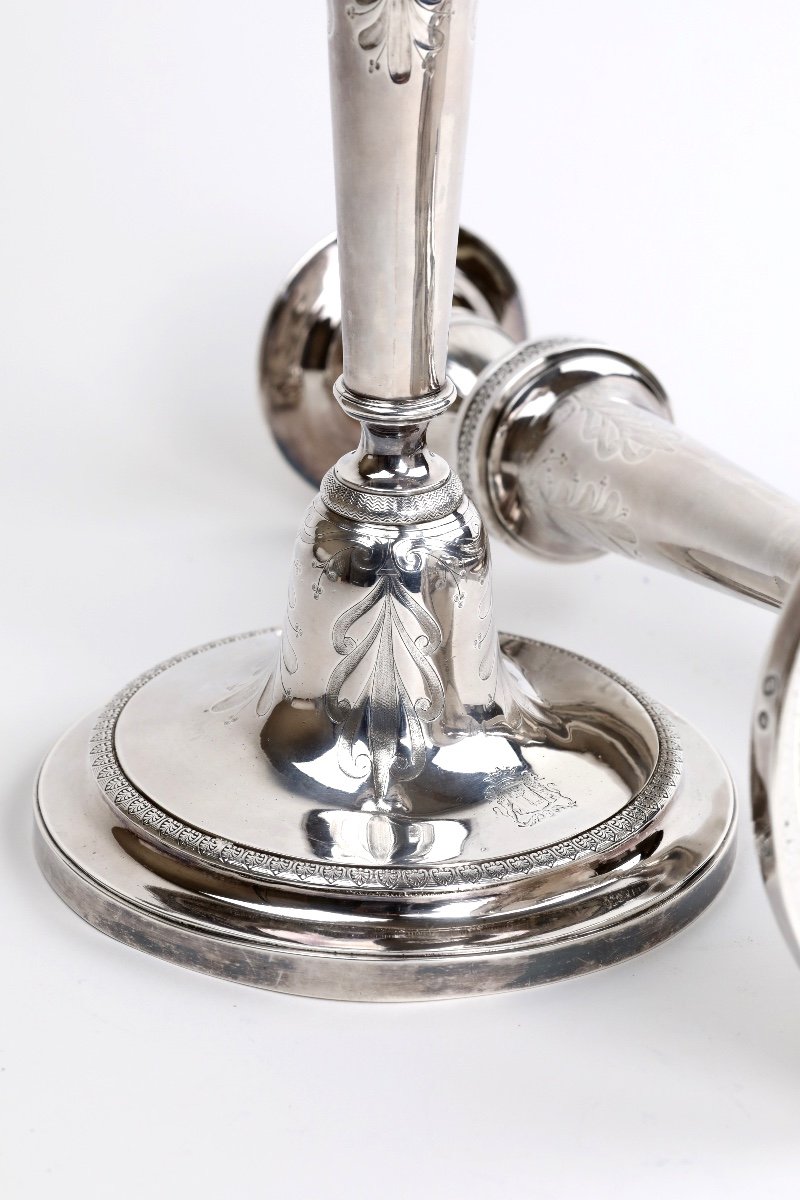 Pair Of Empire Period Silver Candlesticks, Antoine-henri Dubois, Paris -1798-1809-photo-1