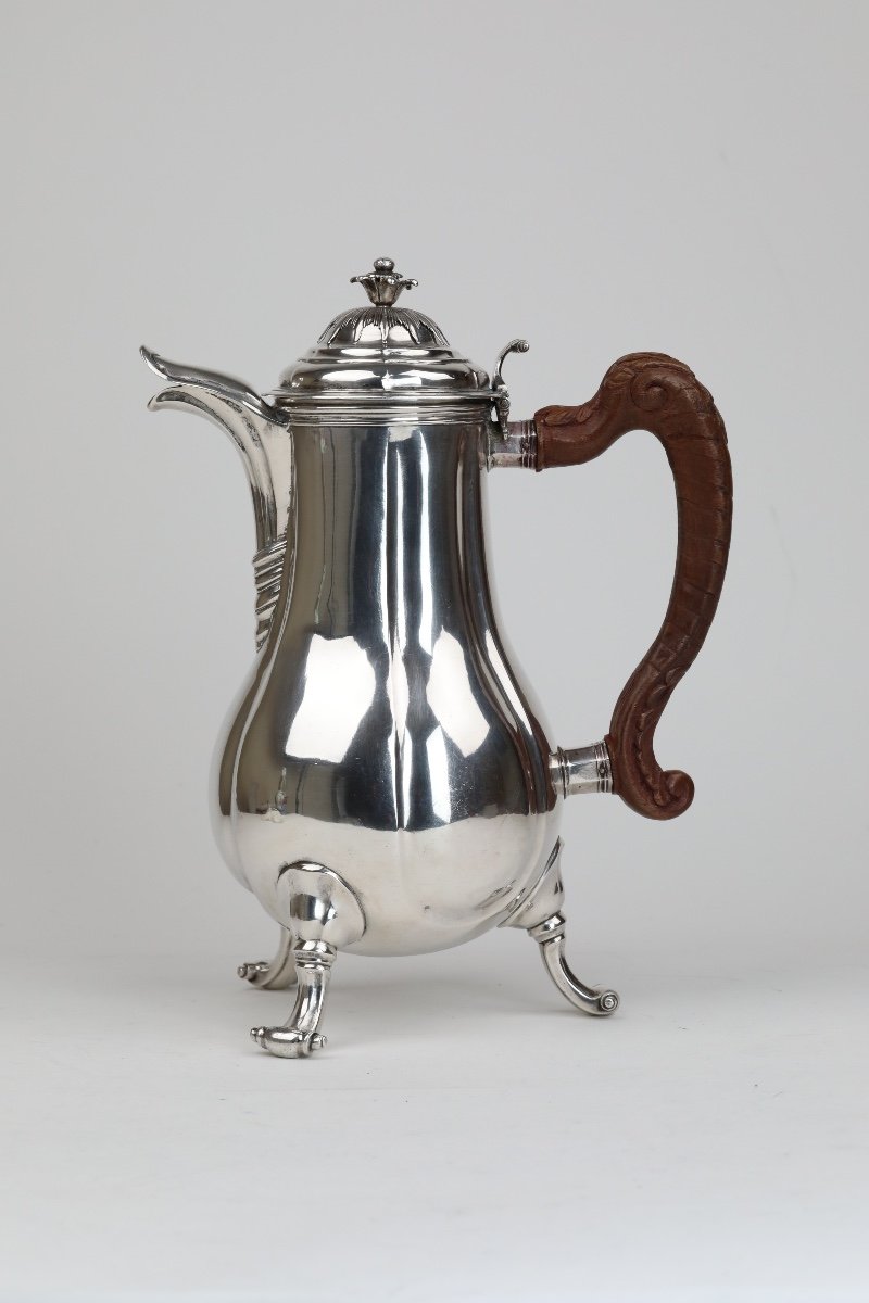 Mons 1745, Cafetière  d'époque Louis XV En Argent Massif