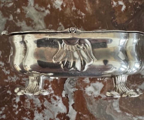 Silver Spice Box, Oval Shape With Two Lids, Mid-18th Century, Dresden-photo-4