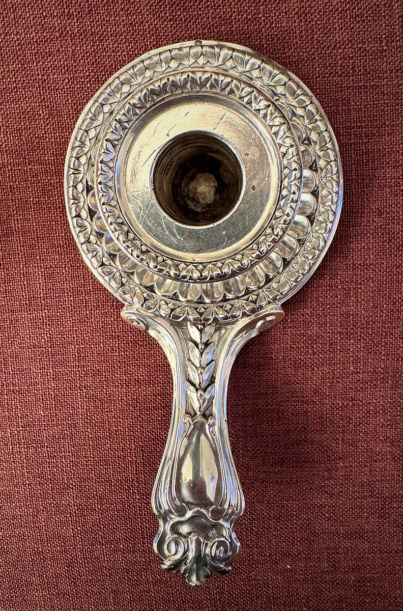 Rare Silver Hand Candlestick By Jean-charles Roquillet-desnoyers, Paris 1778-photo-4