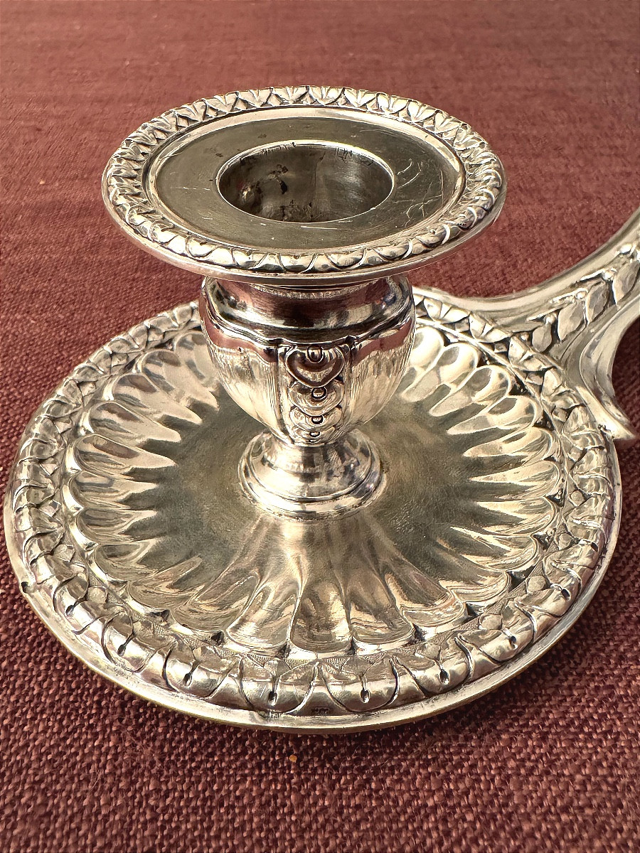 Rare Silver Hand Candlestick By Jean-charles Roquillet-desnoyers, Paris 1778-photo-3