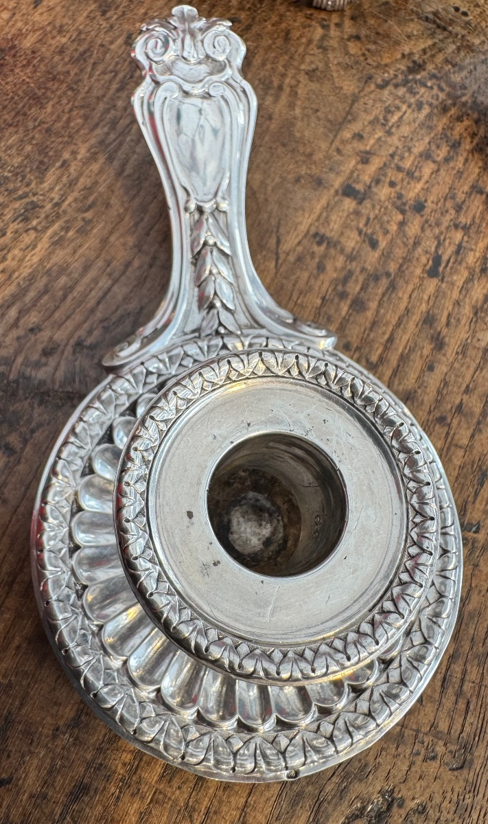 Rare Silver Hand Candlestick By Jean-charles Roquillet-desnoyers, Paris 1778-photo-8