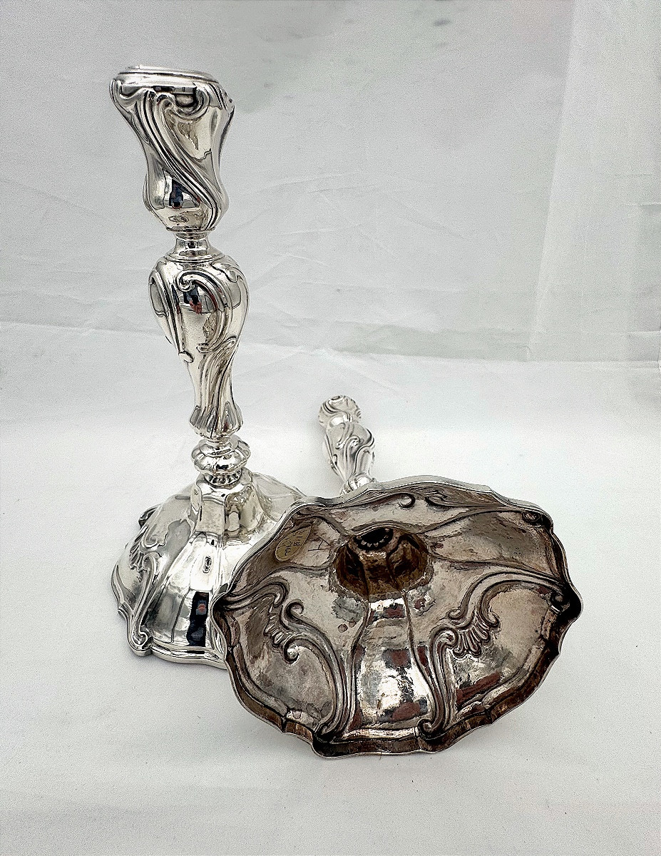 Paire de bougeoirs ( flambeaux ) torses en argent, Lambertus van Gemert, Anvers 1762-photo-2