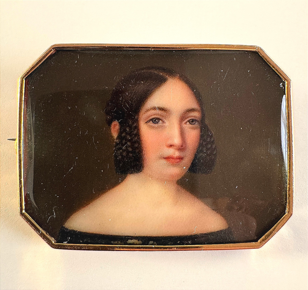 19th-century Brooch With A Miniature Portrait Of A Young Woman