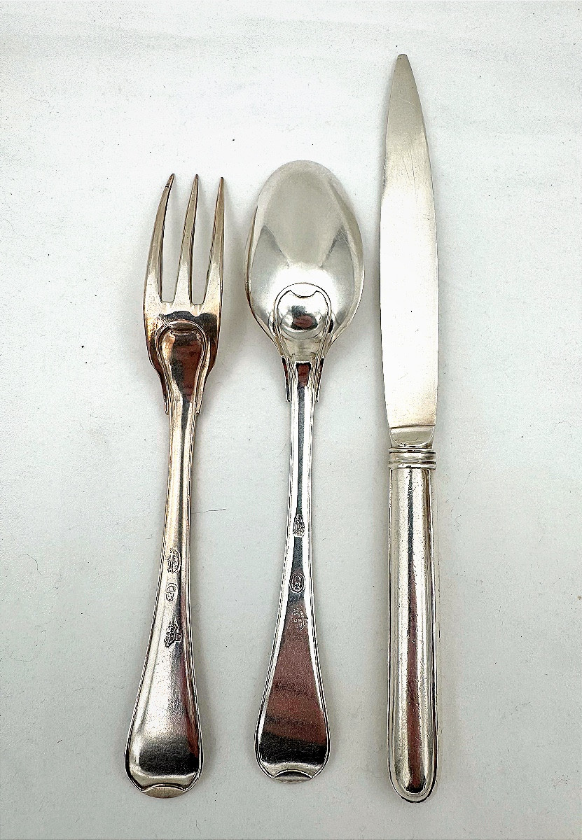 Couvert a desert en argent massif dans son coffret, fin XVIIIe debut XIX, Italie, Turin.-photo-7