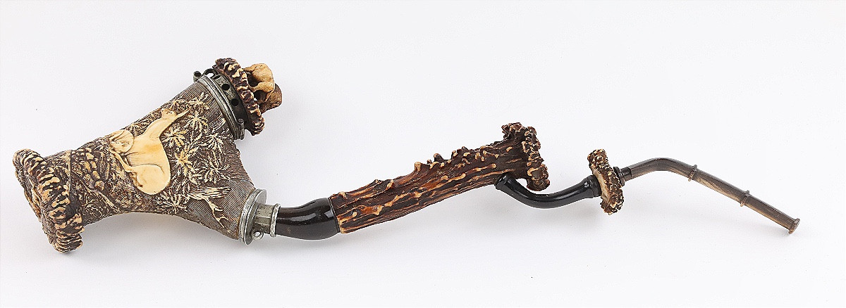 Carved Horn Hunter's Pipe - Probably Lebrecht Wilhelm Schulz (1774-1863)-photo-2