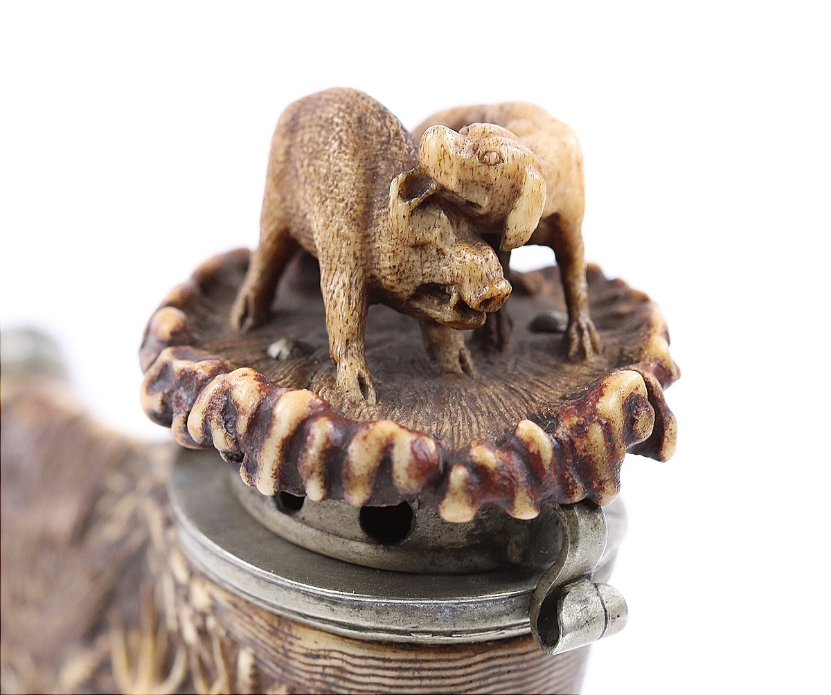 Carved Horn Hunter's Pipe - Probably Lebrecht Wilhelm Schulz (1774-1863)-photo-4