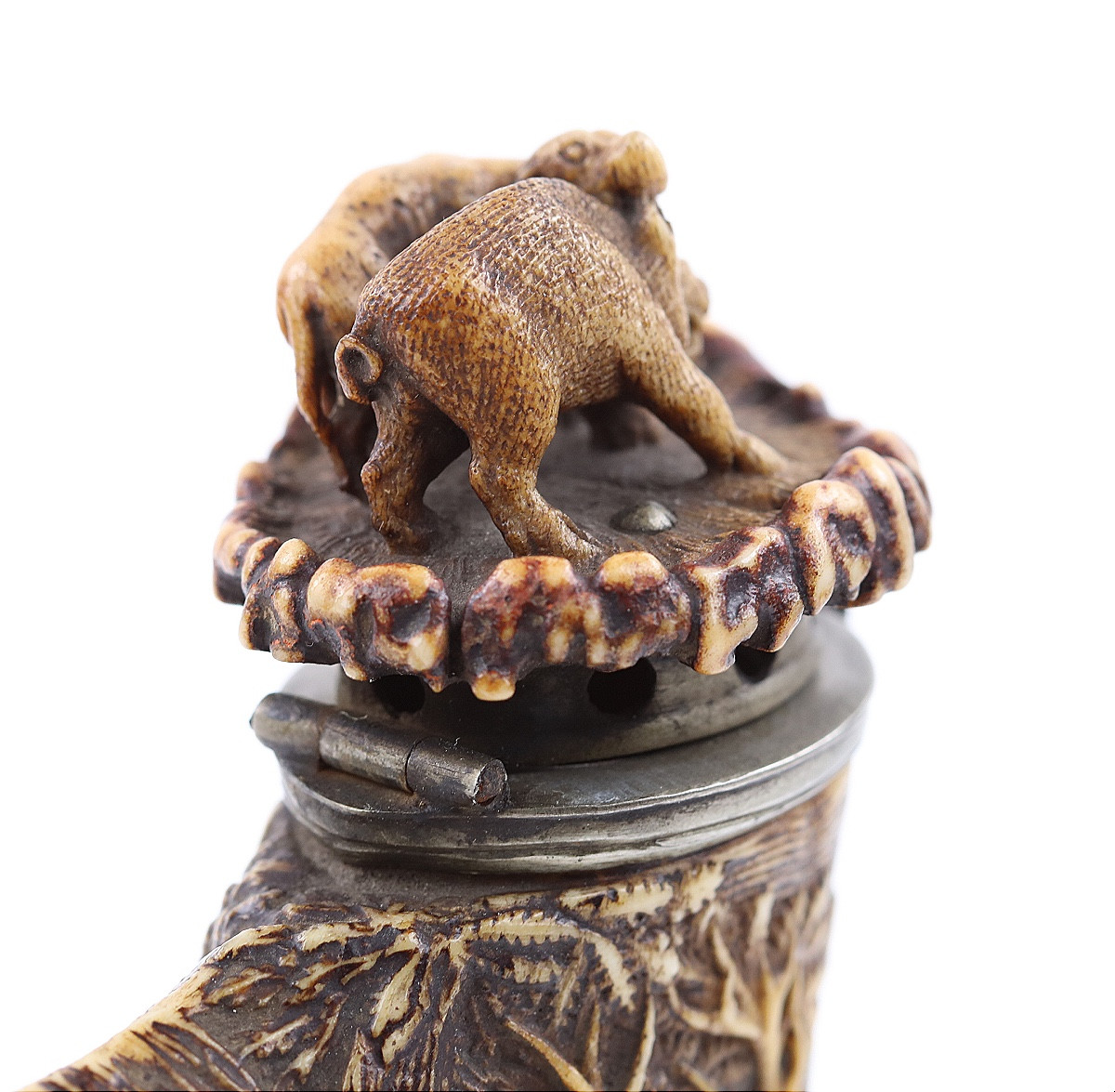 Carved Horn Hunter's Pipe - Probably Lebrecht Wilhelm Schulz (1774-1863)-photo-2