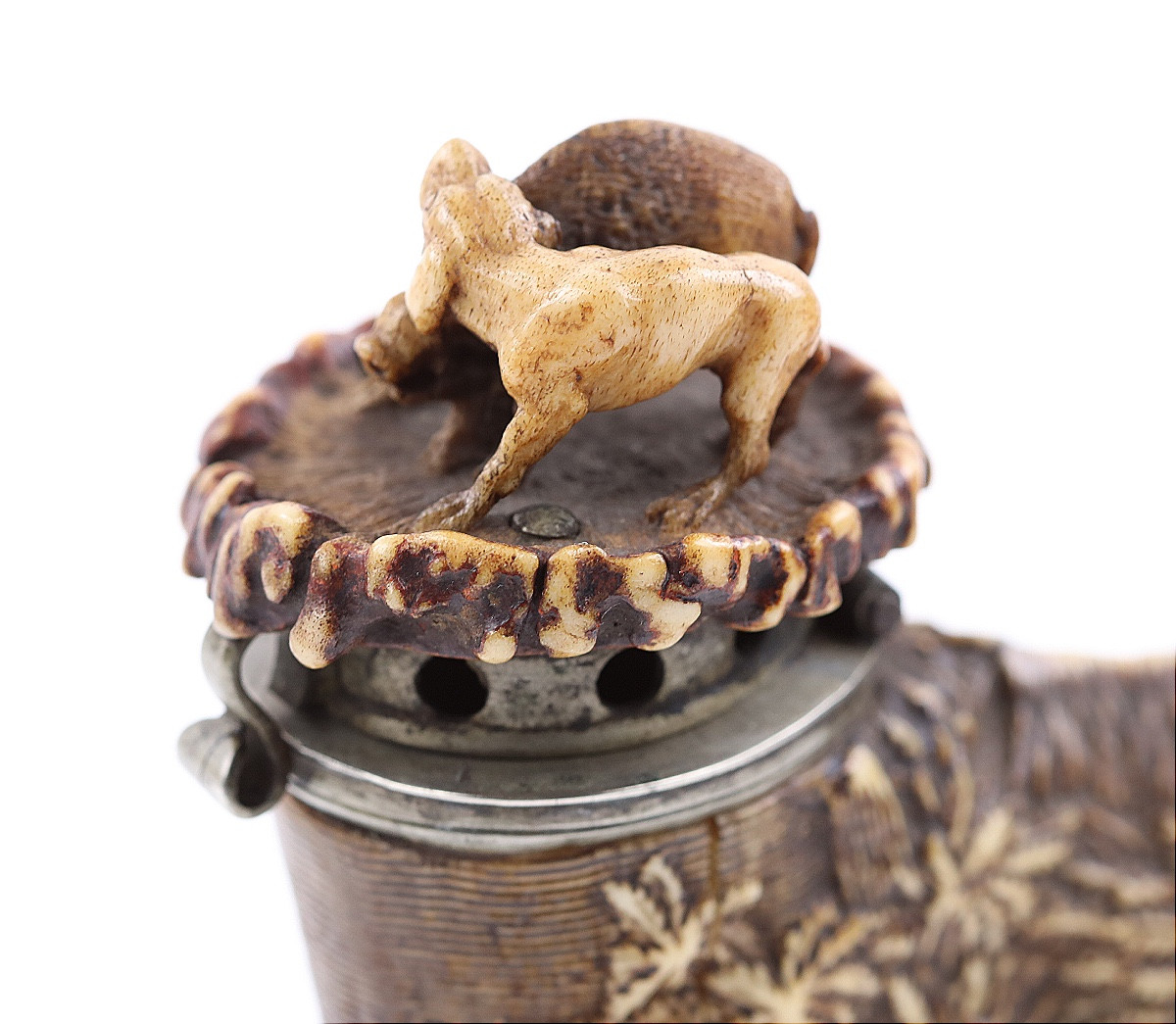 Carved Horn Hunter's Pipe - Probably Lebrecht Wilhelm Schulz (1774-1863)-photo-3