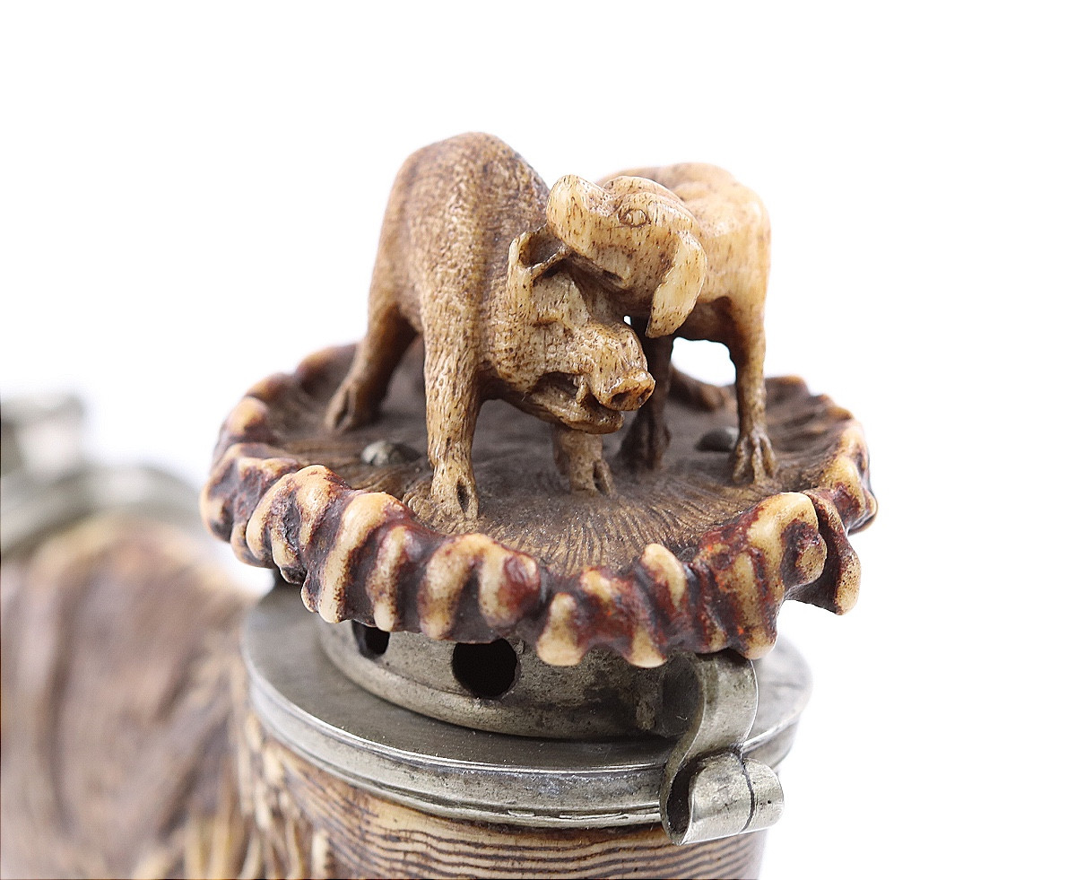 Carved Horn Hunter's Pipe - Probably Lebrecht Wilhelm Schulz (1774-1863)-photo-4
