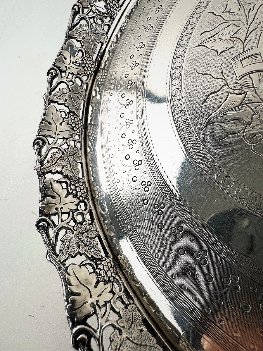 Plateau volant portugais ancien en argent,  Porto 1877-81 - Joaquim Monteiro & Filho-photo-2