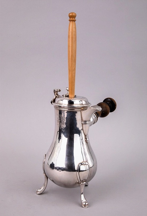 Chocolate Pot, Solid Silver, Paris 1768, By Claude-antoine Charvet; Tripod-shaped Pitcher And Coffee Pot