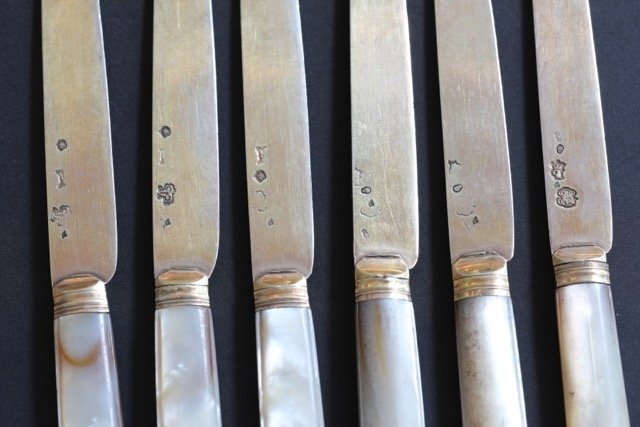 Paris, 6 Fruit Knives In Sterling Silver Vermeil From The 18th Century-photo-2