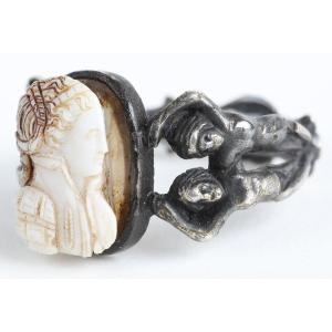 Une Bague Rare Renaissance Adam & Eva En Argent Doré,  Camée Probablement Italienne 16e Siècle