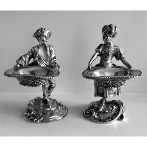 Pair Of Anthropomorphic Silver-plated Salt Cellars 