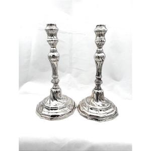 Paire de Flambeaux en Argent massif XVIIIème Belgique - MONS - 1787
