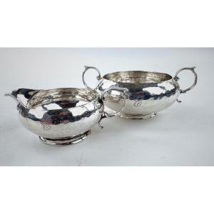 Sucrier et crémier en argent massif, style Arts and Crafts, Elkington & Co , London 1901