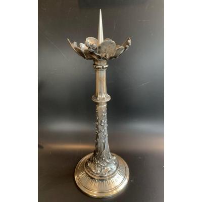 Unusual Silver Plated pricket Candlestick - maison Christofle Paris, In Art Nouvou Style