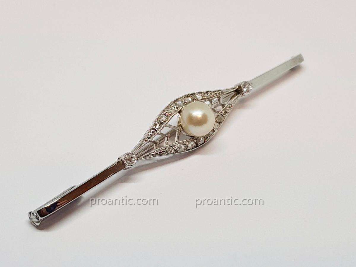 Broche vintage fausse perle strass argenté bijoux de style victorien - France