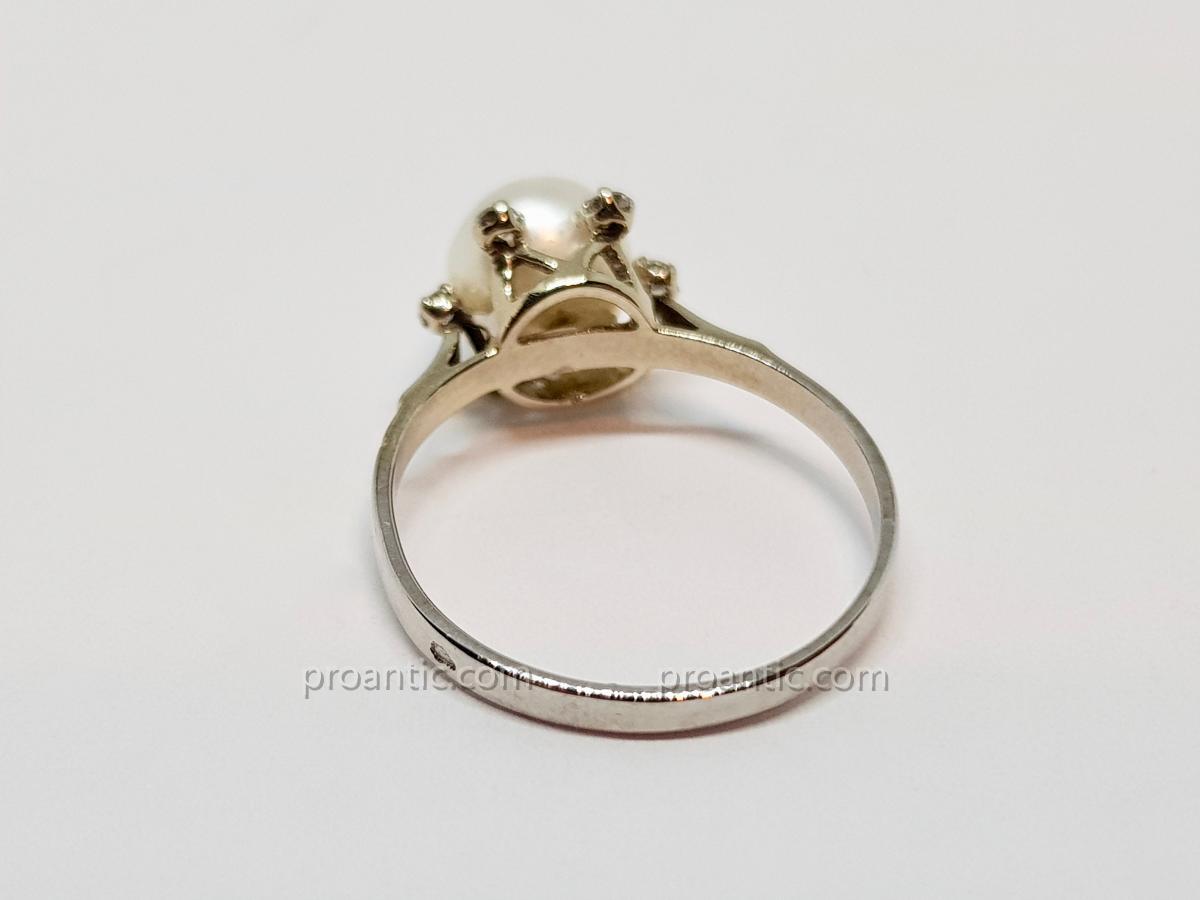 Bague Perle De Culture & Diamants En Or Blanc 18 Carats 750/1000 2.19