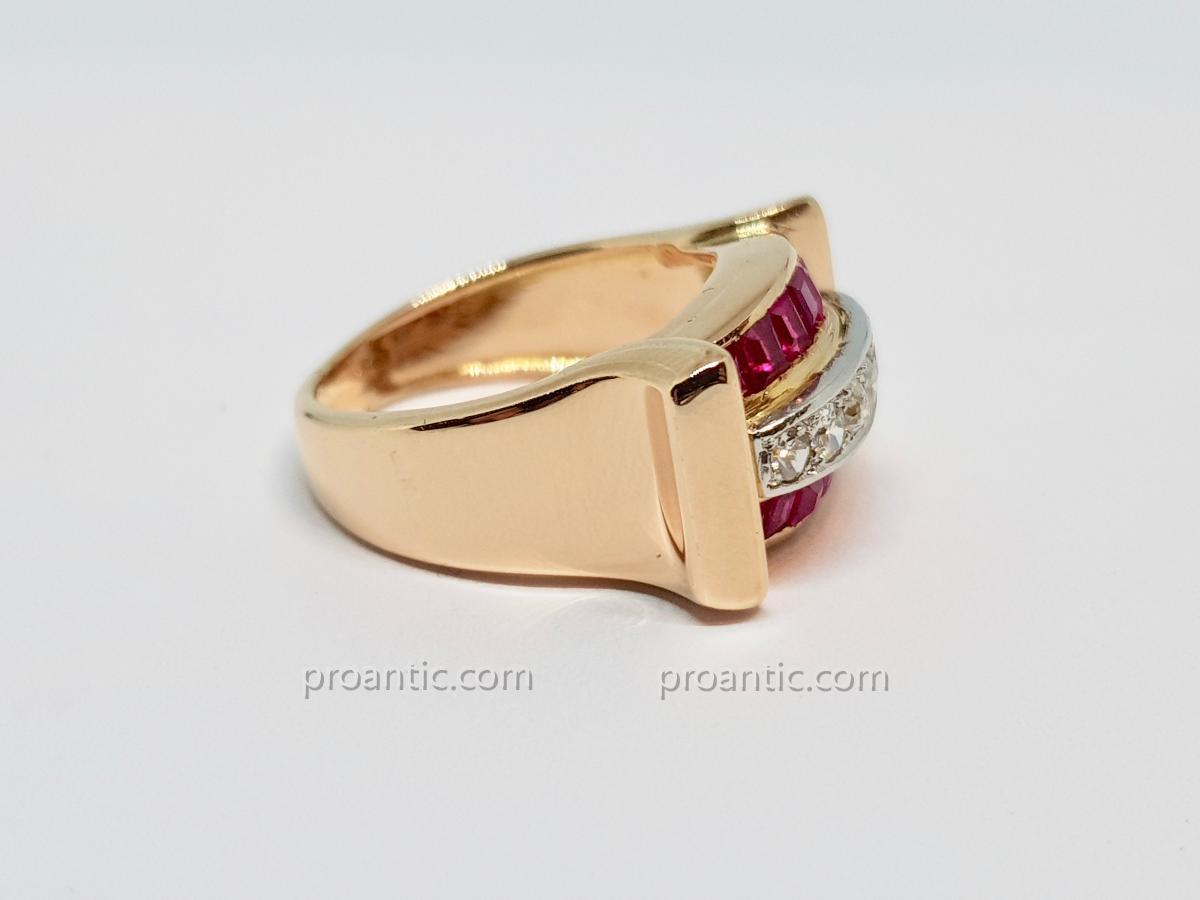 Bague Or 18 Carats 750/1000 - Rubis Et Diamant - Taille 54/55 - 7,74 G - France