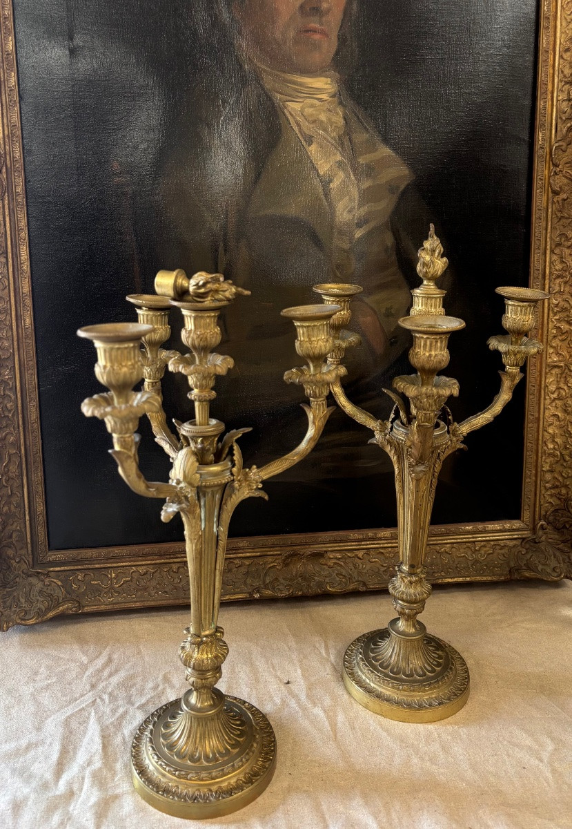 19th Century Bronze Candelabra, Pair Of Candlesticks -photo-2