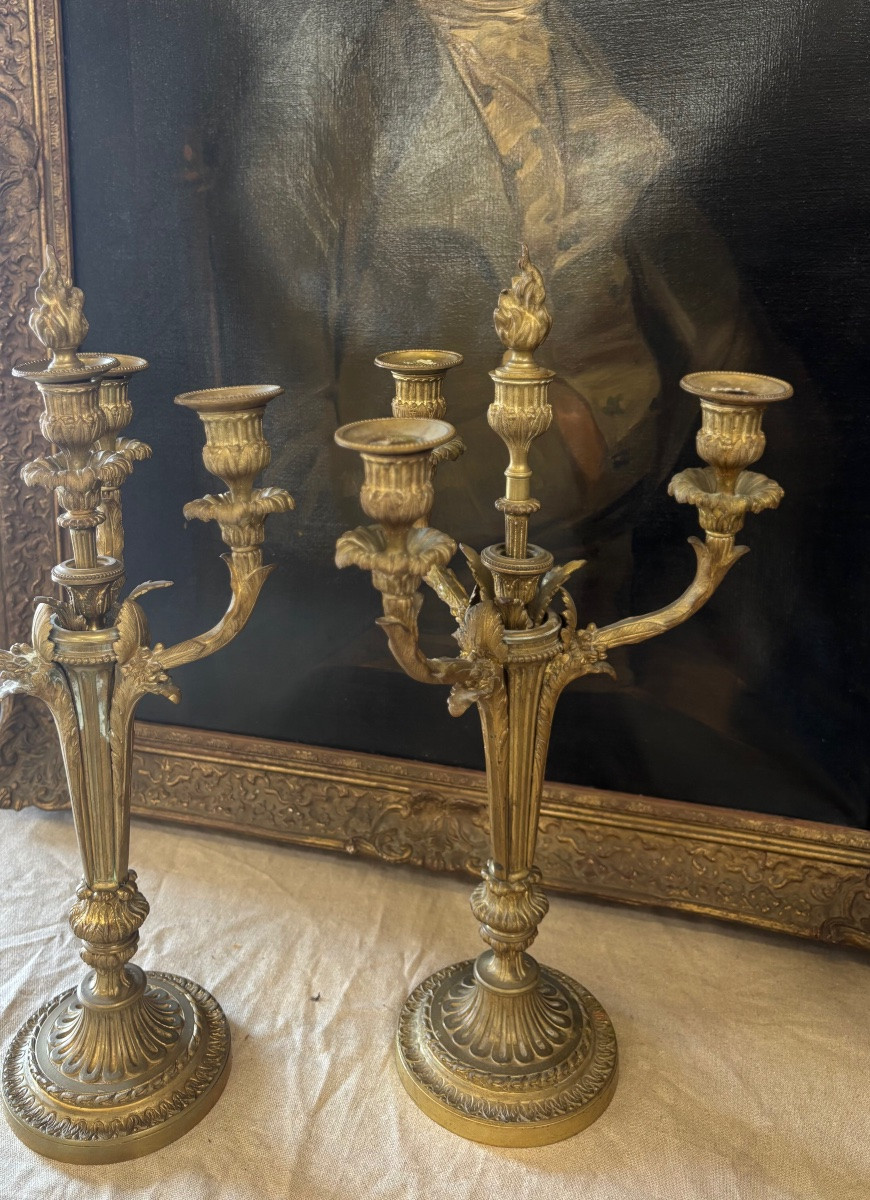 19th Century Bronze Candelabra, Pair Of Candlesticks -photo-2