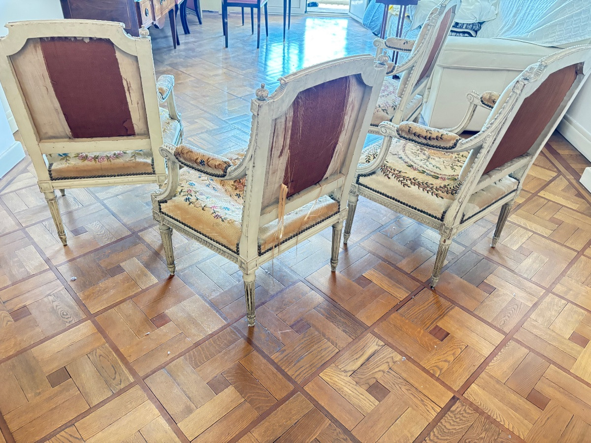 Fauteuils Louis 16 tapisserie au petit point 19e cabriolet siège tapisserie -photo-2