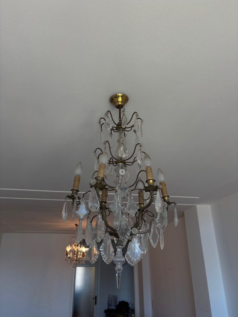 Lustres en cristal ancien 19 e monture en bronze pampilles luminaires -photo-3