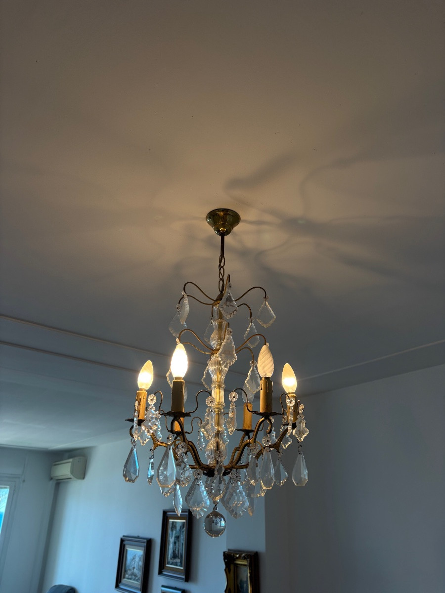 Lustres en cristal ancien 19 e monture en bronze pampilles luminaires -photo-1