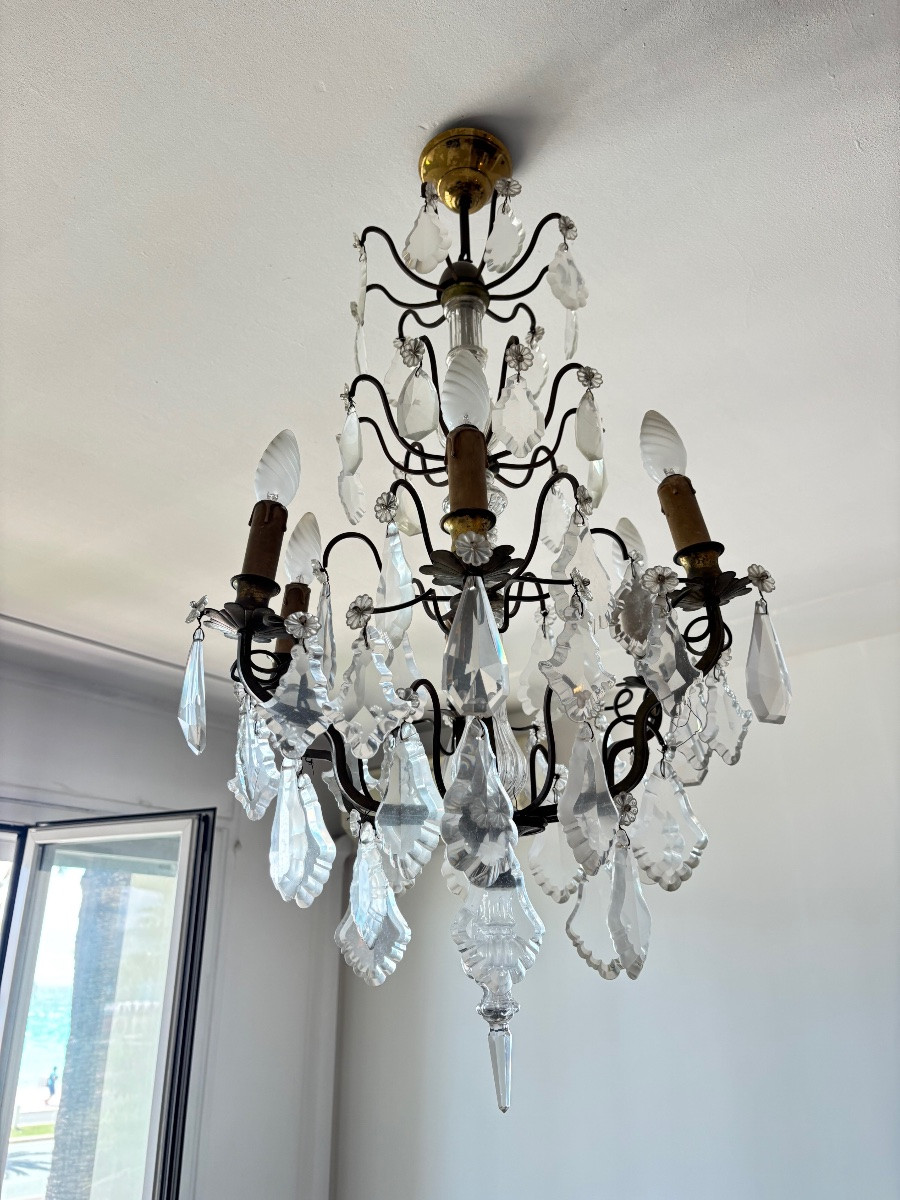 Lustres en cristal ancien 19 e monture en bronze pampilles luminaires -photo-2