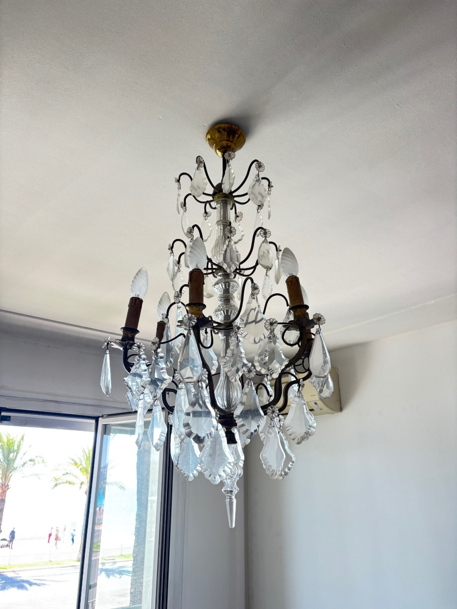 Lustres en cristal ancien 19 e monture en bronze pampilles luminaires -photo-3