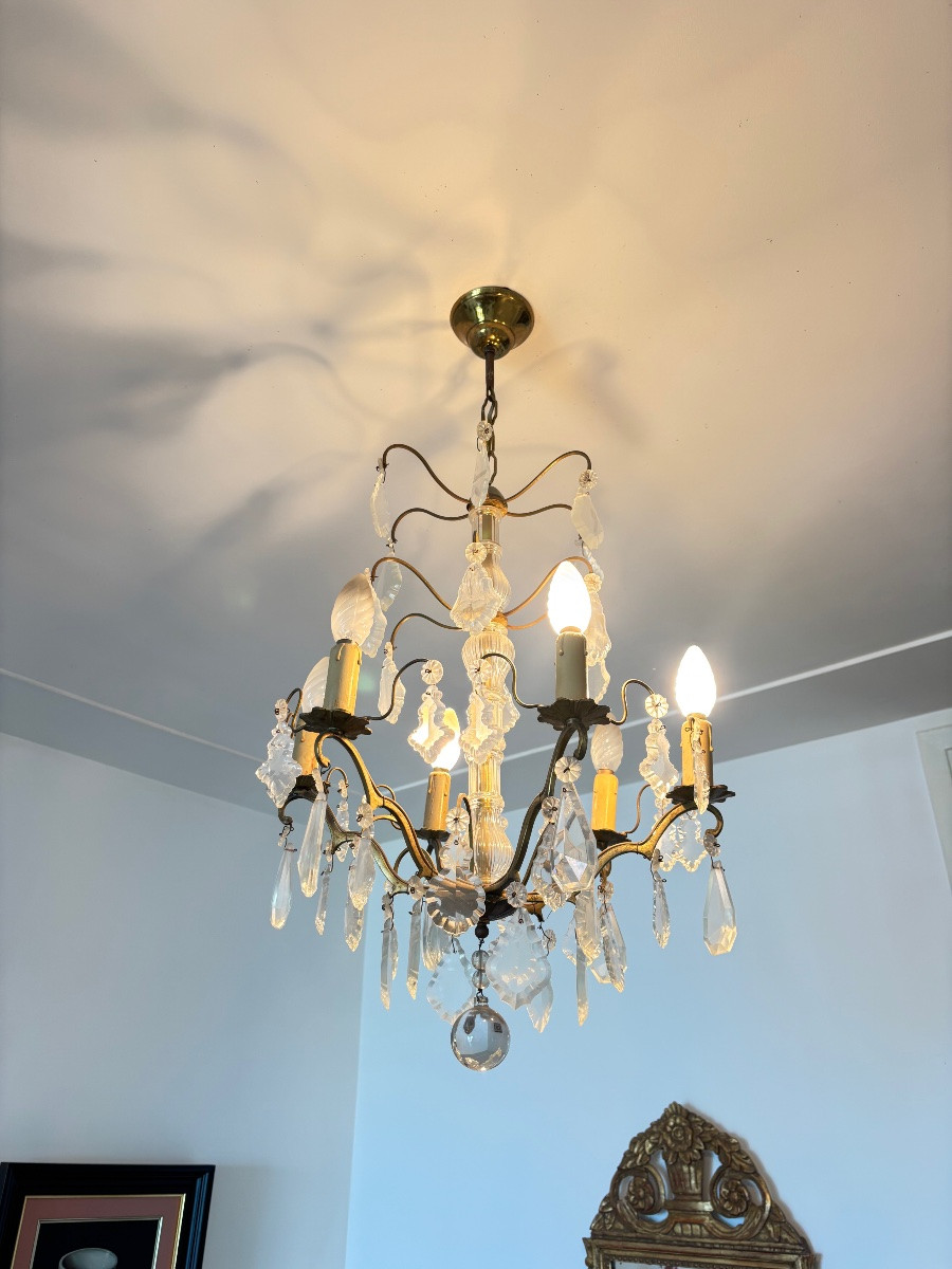 Lustres en cristal ancien 19 e monture en bronze pampilles luminaires -photo-4