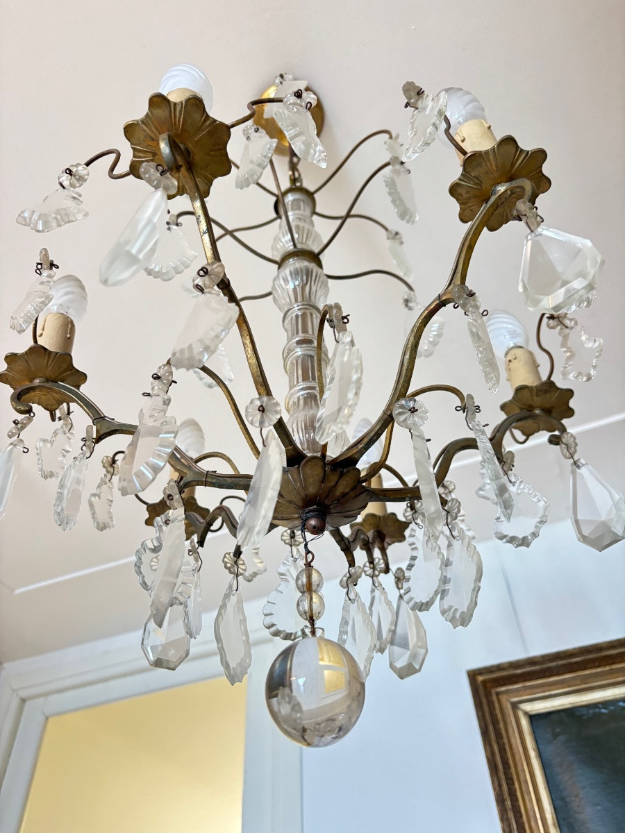 Lustres en cristal ancien 19 e monture en bronze pampilles luminaires -photo-5