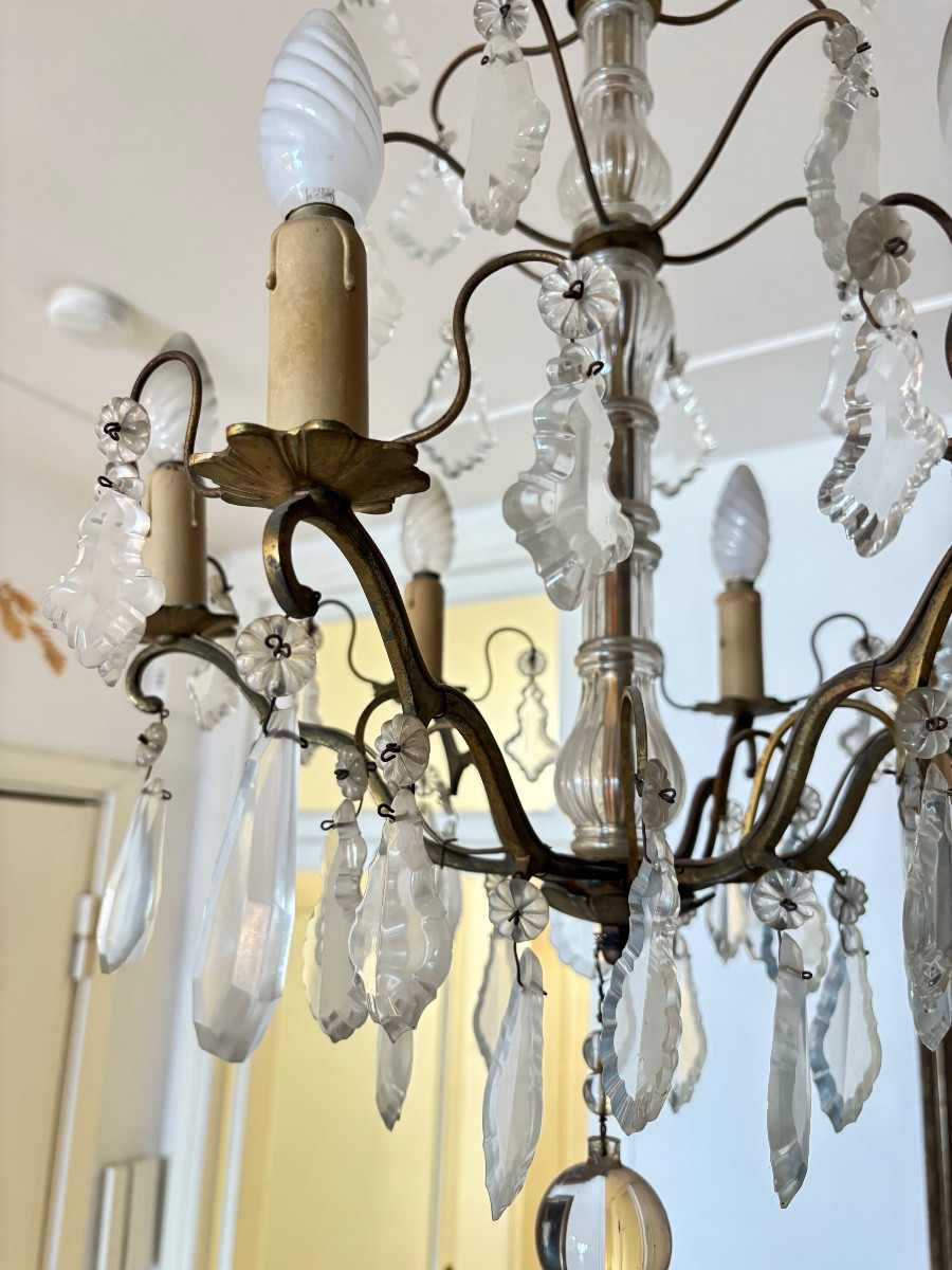 Lustres en cristal ancien 19 e monture en bronze pampilles luminaires -photo-6