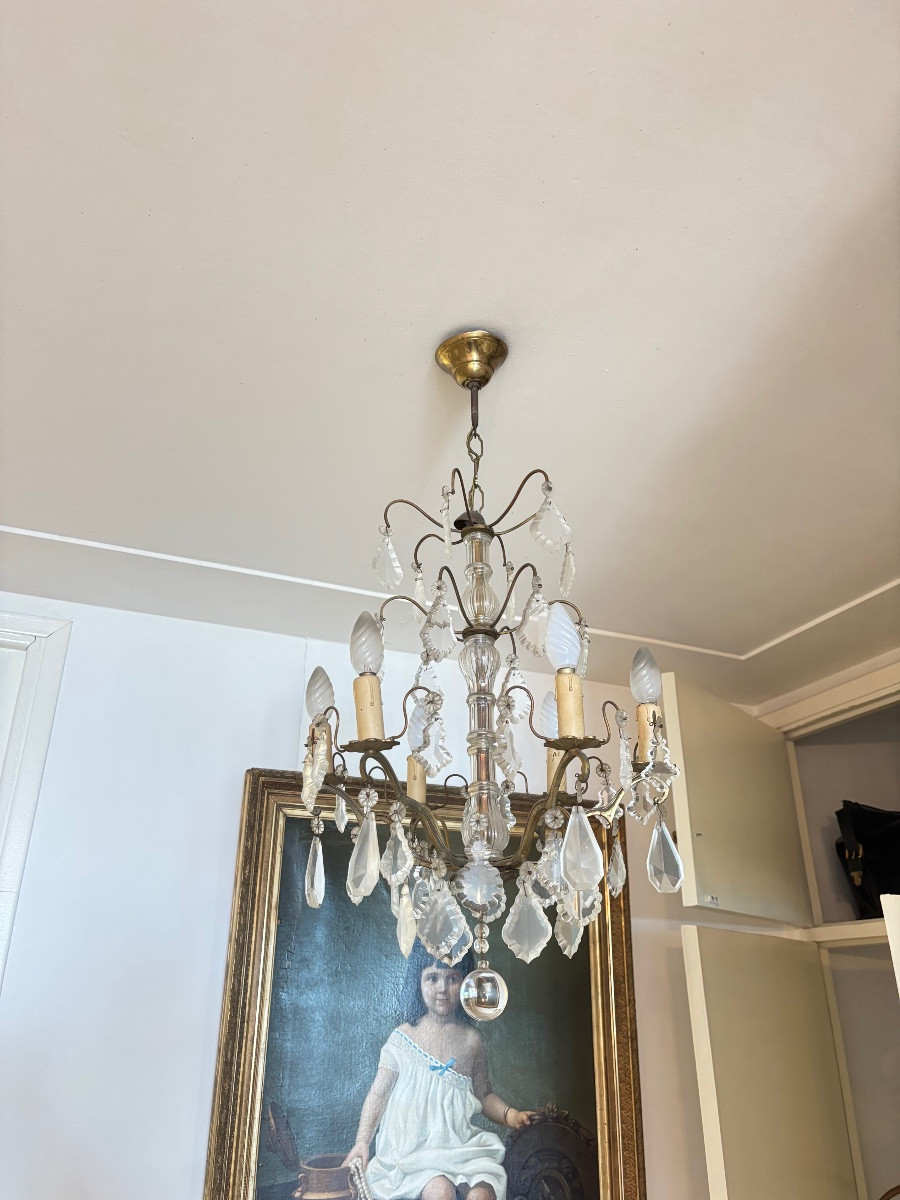 Lustres en cristal ancien 19 e monture en bronze pampilles luminaires -photo-8