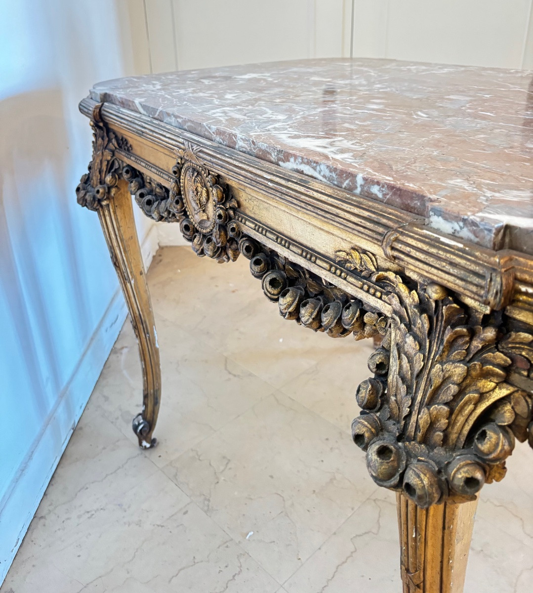 Napoleon 3 Giltwood Middle Console With Red Marble Top-photo-5