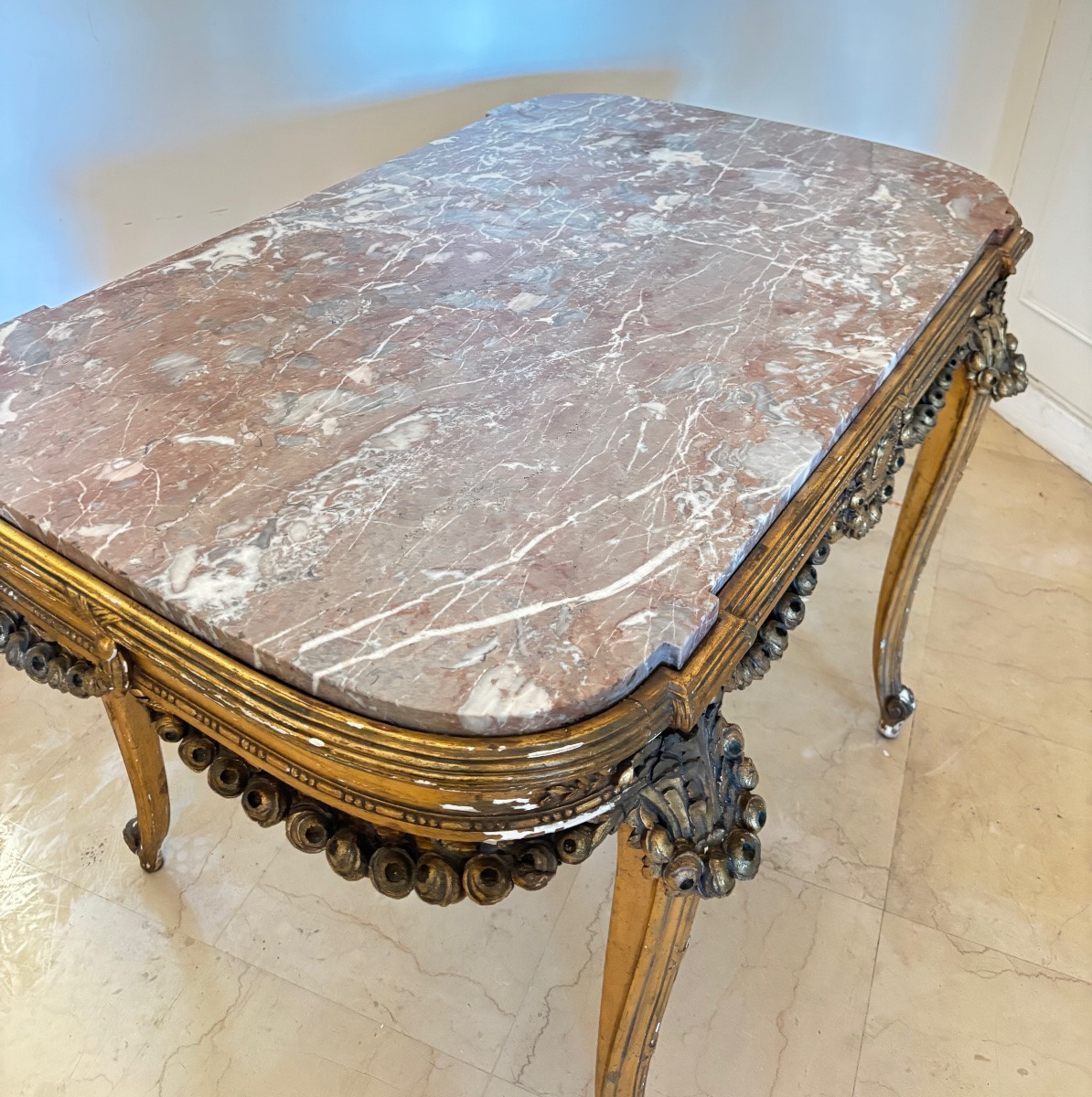 Napoleon 3 Giltwood Middle Console With Red Marble Top-photo-7