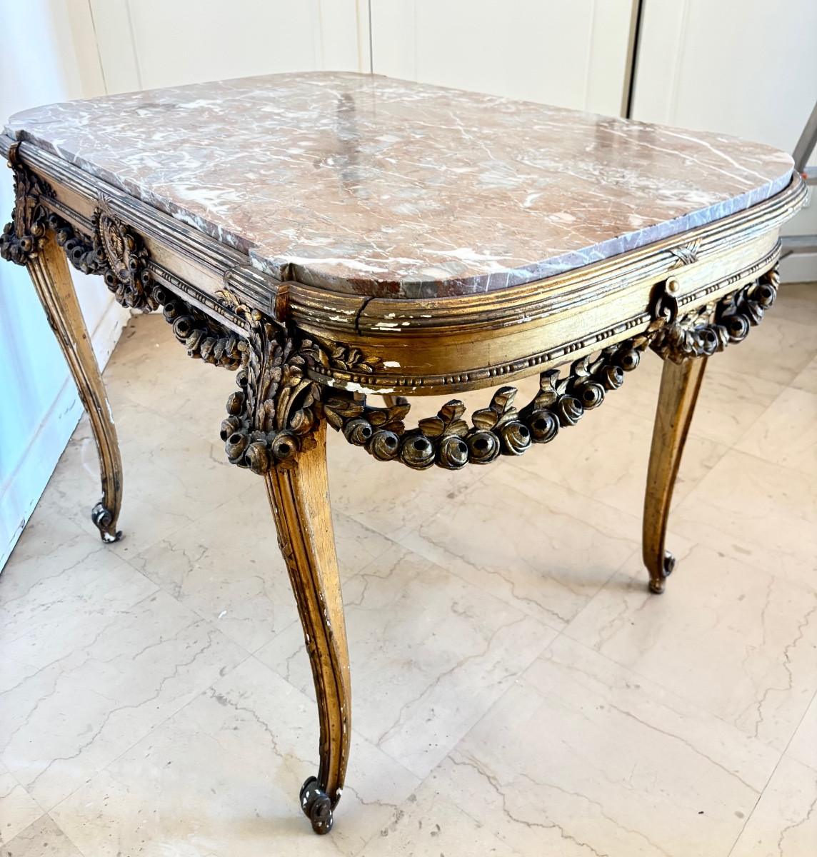 Napoleon 3 Giltwood Middle Console With Red Marble Top