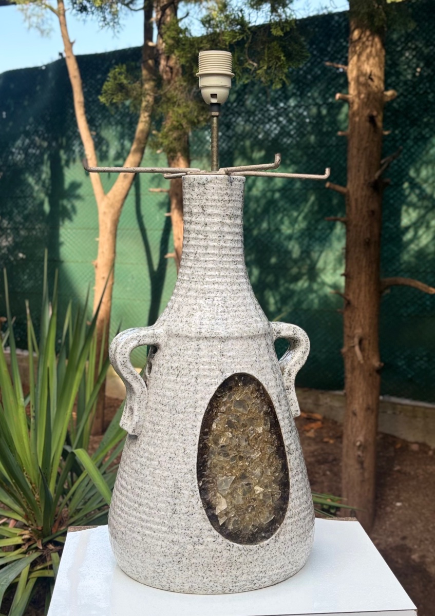 Lampe en céramique accolay abat jour en cuivre 1960 -photo-4
