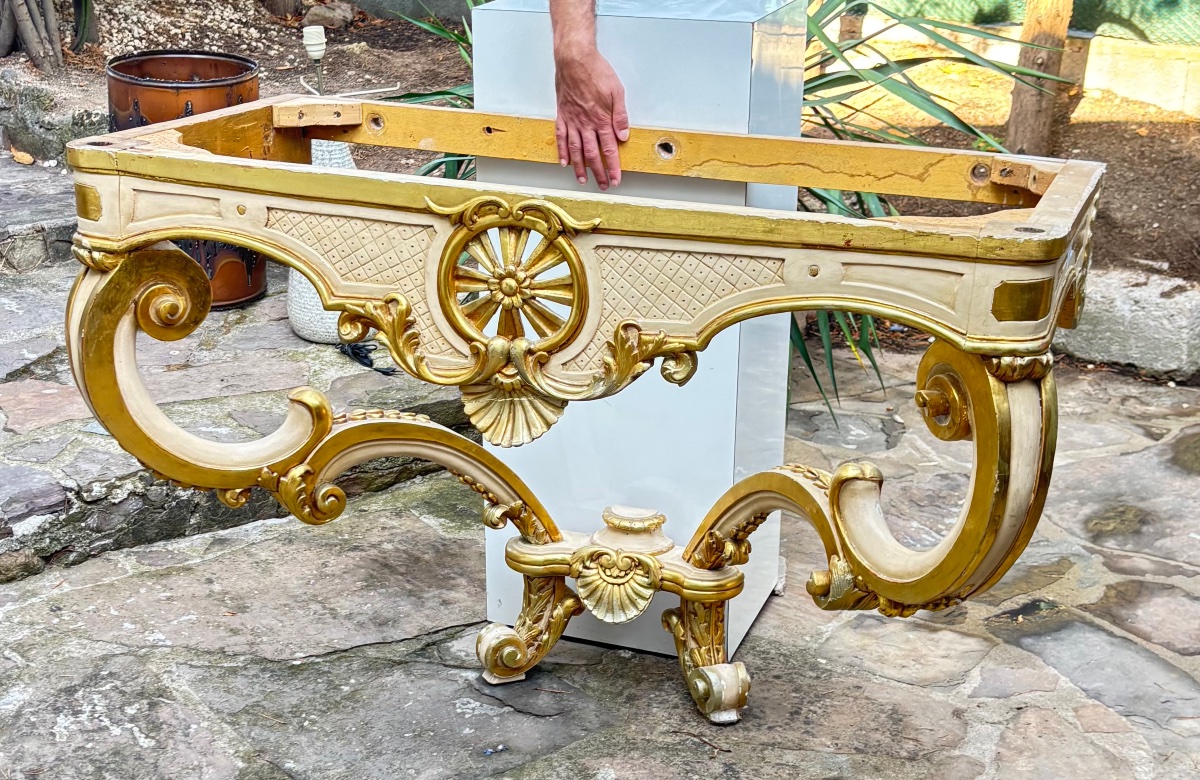 Grande Console en bois doré 19 e marbre onyx -photo-3