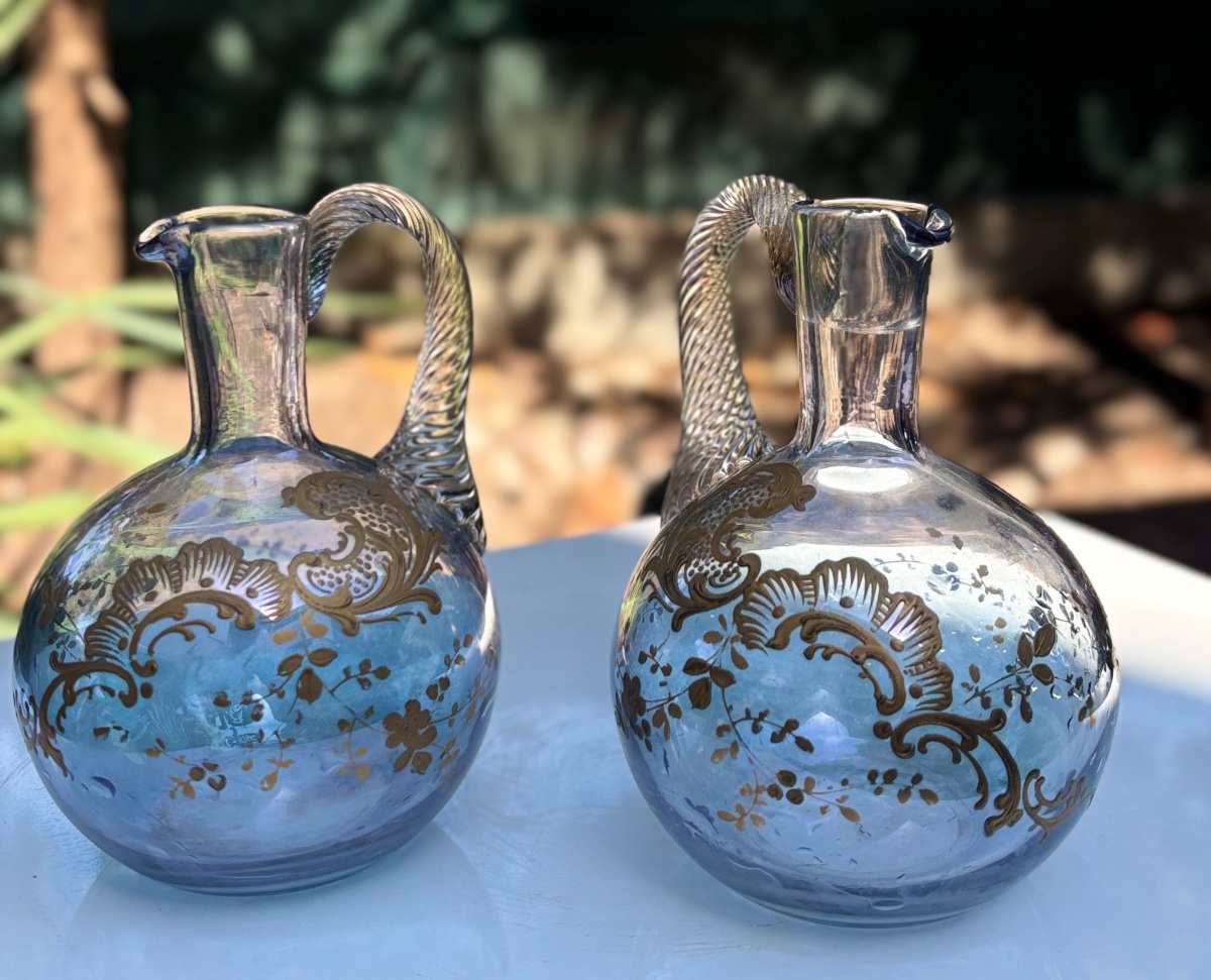 Carafes flacons en cristal de baccarat irisée décors rocailles doré à or 19 e-photo-3