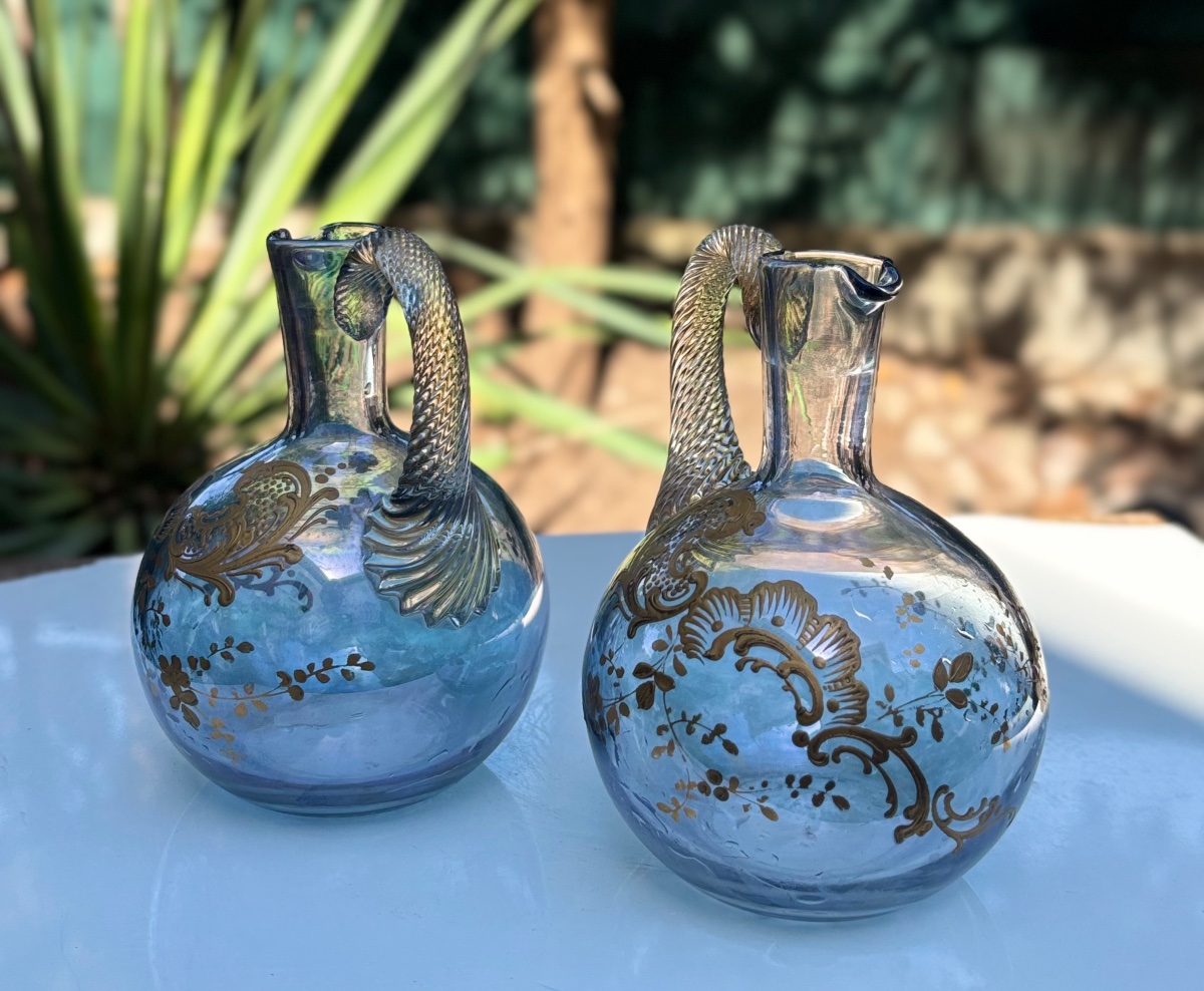 Carafes flacons en cristal de baccarat irisée décors rocailles doré à or 19 e-photo-4