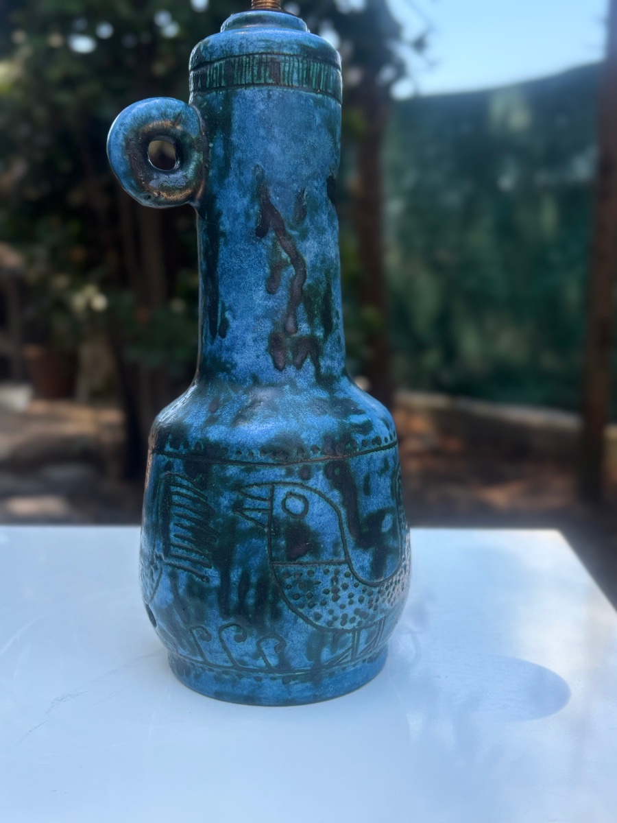 Jacques BLIN lampe en céramique 1960 bleue 