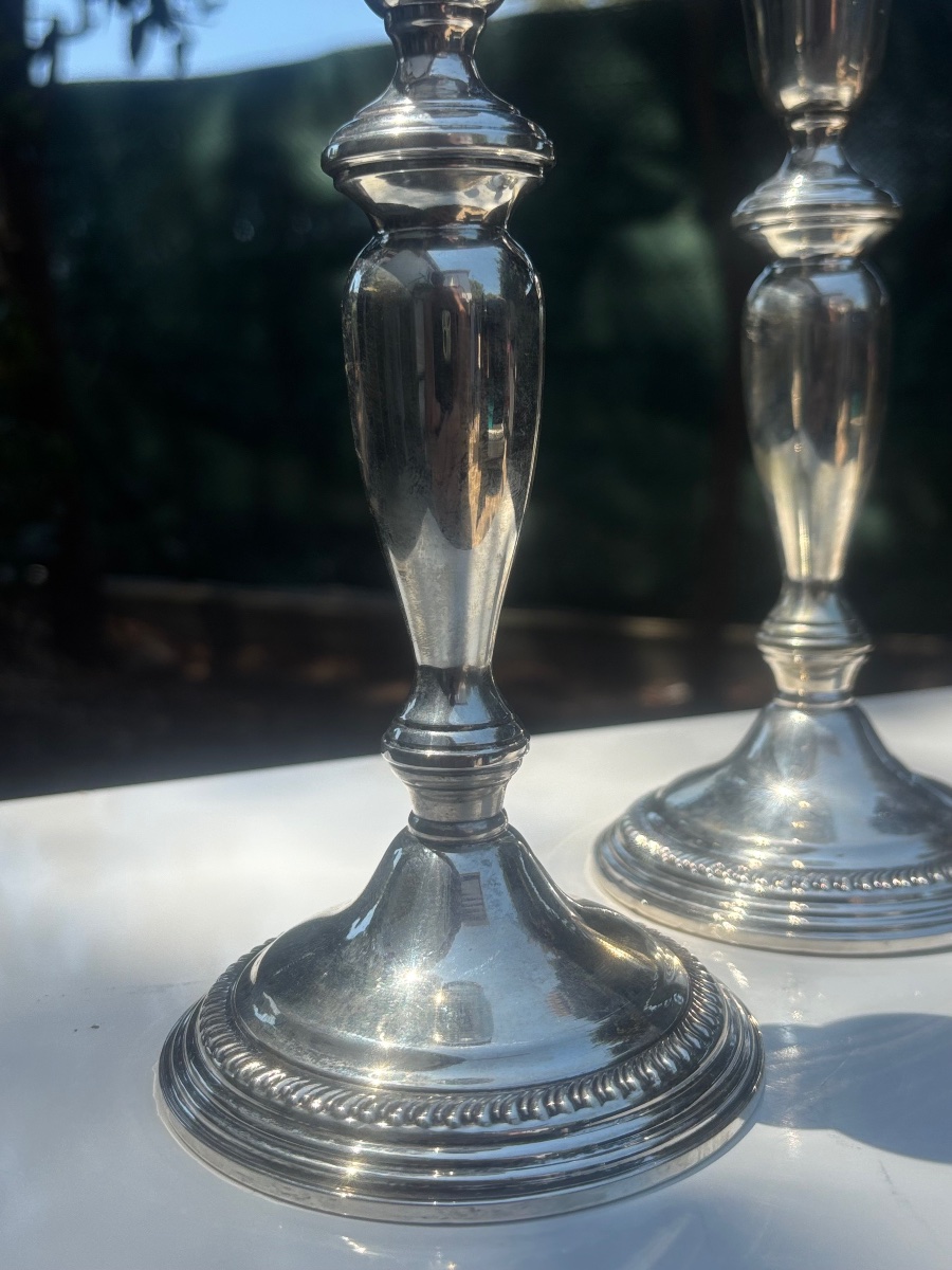 Paire de bougeoirs en argent fourrées 1950 -photo-3