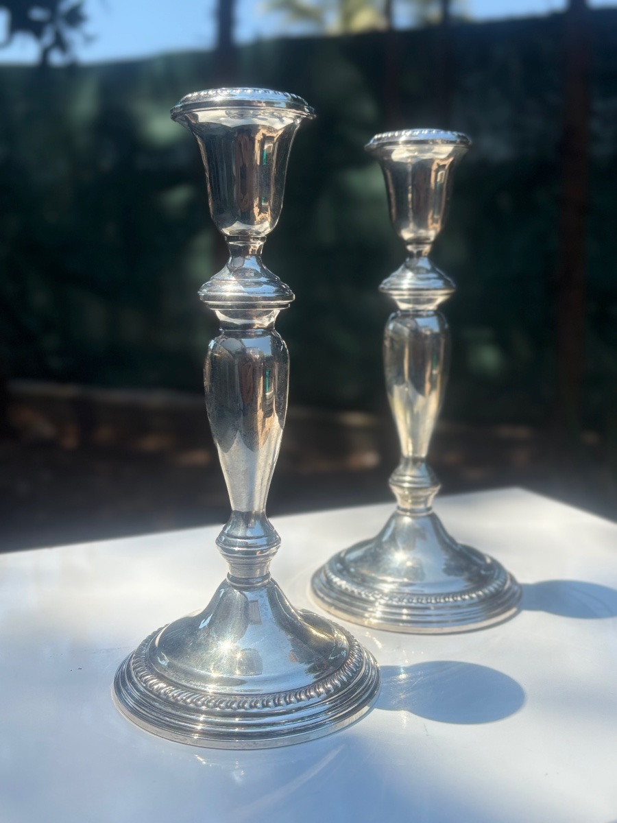 Paire de bougeoirs en argent fourrées 1950 