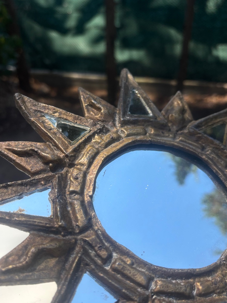 1950s Leaded "sun" Mirror, "witch" Mirror From Vallauris -photo-2