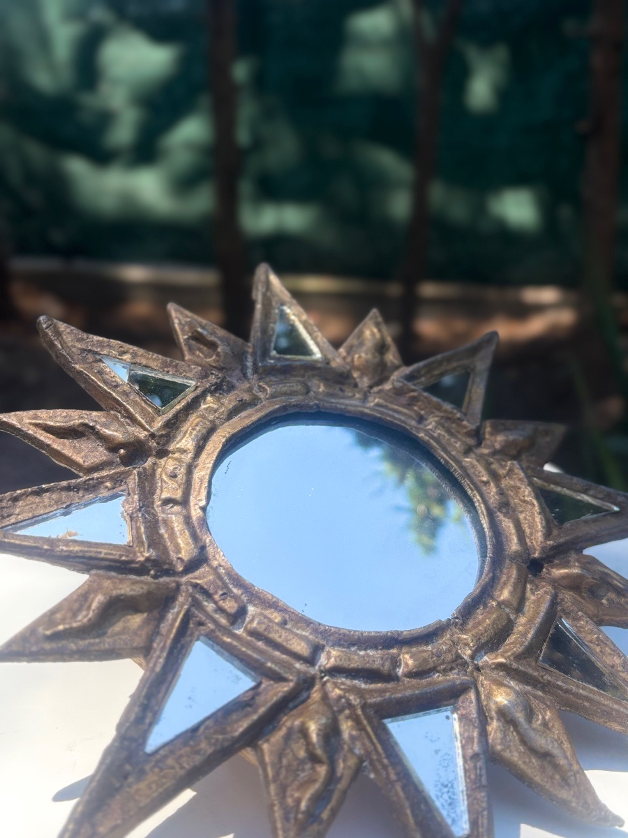 1950s Leaded "sun" Mirror, "witch" Mirror From Vallauris -photo-1