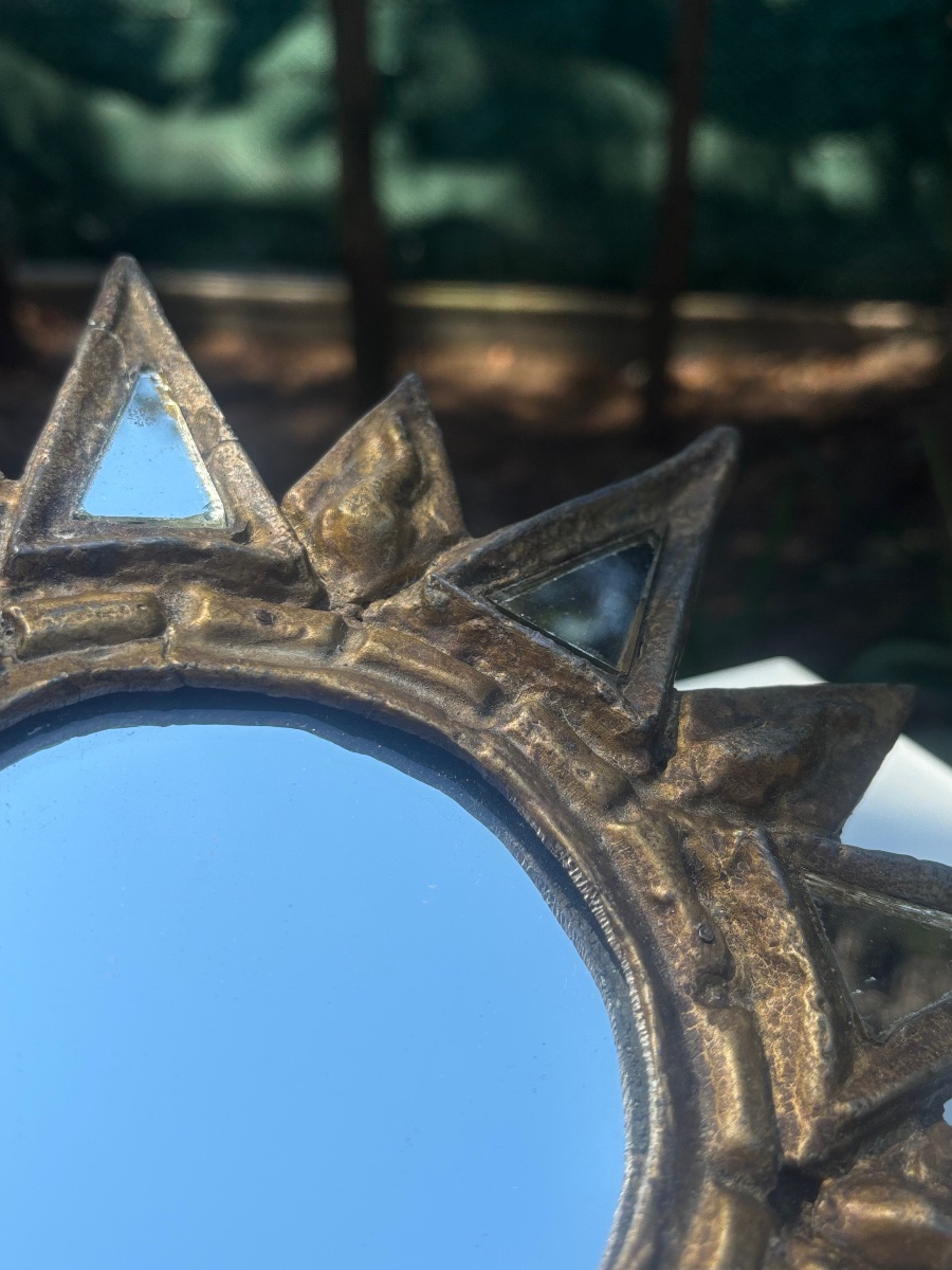 1950s Leaded "sun" Mirror, "witch" Mirror From Vallauris -photo-2